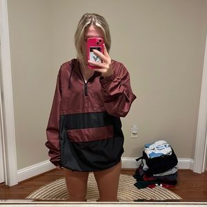 Black and burgundy windbreaker